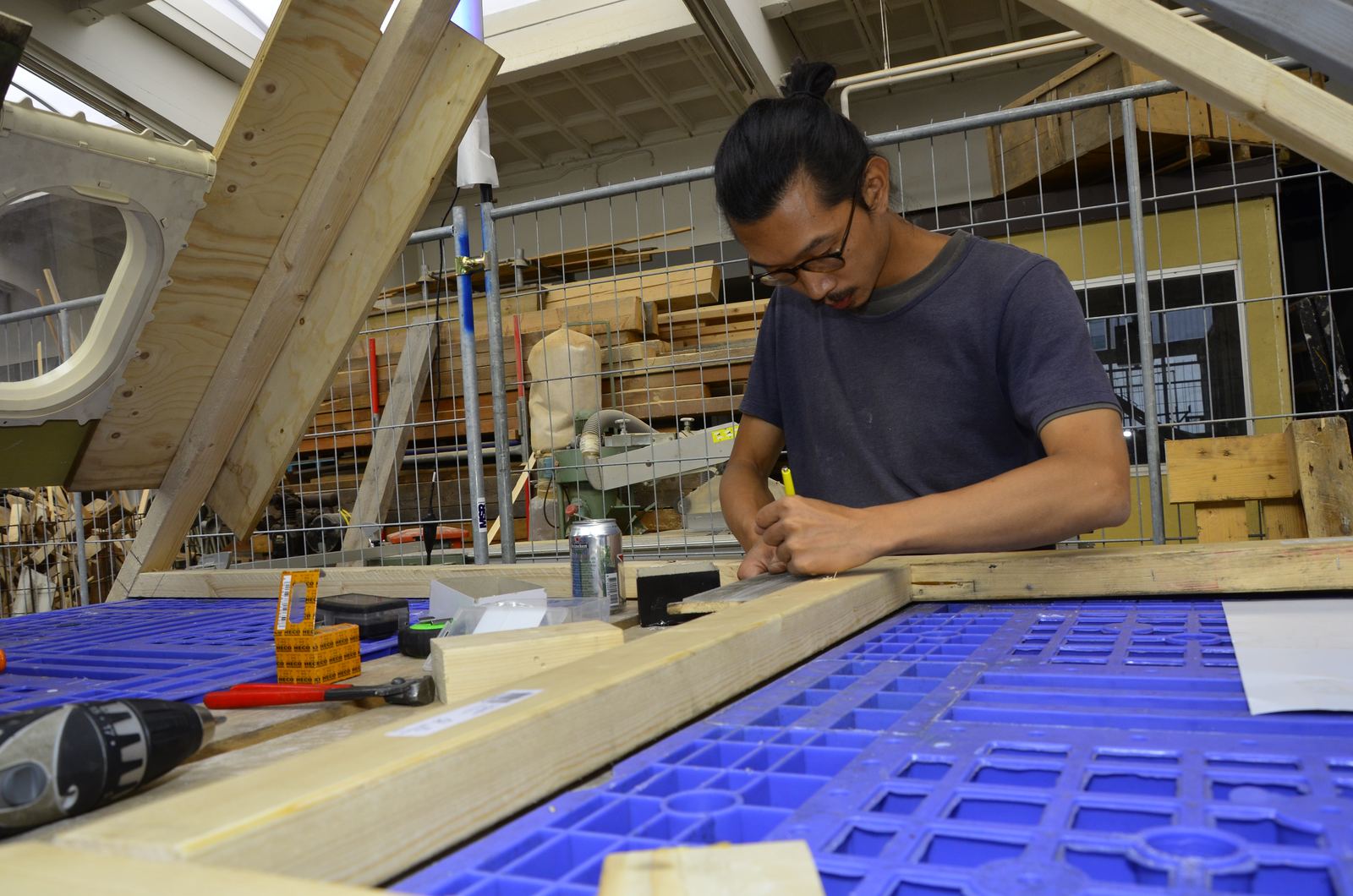 Working on the timber frame of the roof