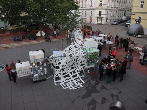 An outdoor build on a public square